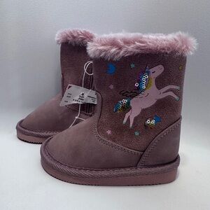 Kids Unicorn Boots with Pink Fur Trim